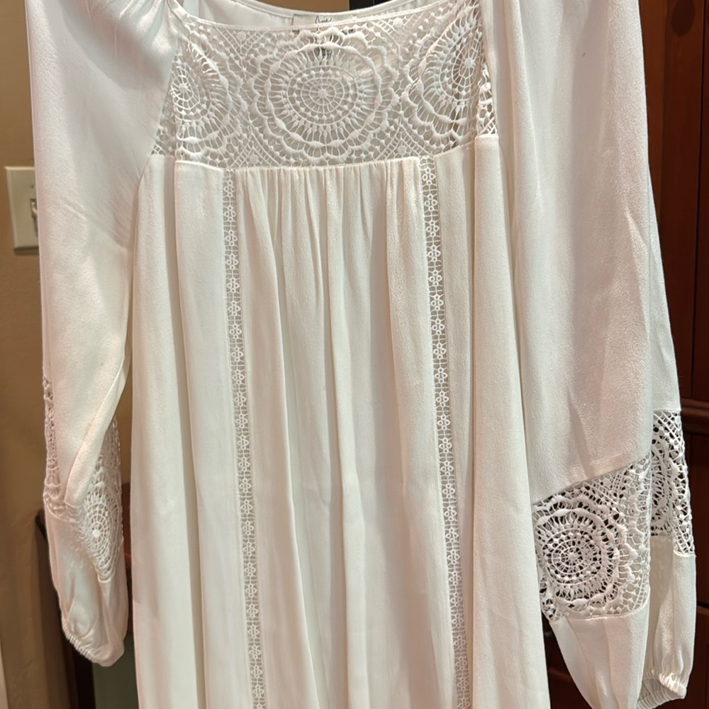 JOIE Ivory Tabara Dress S Lace Inserts Square Neck Long Sleeve Lined Wedding - Picture 7 of 13